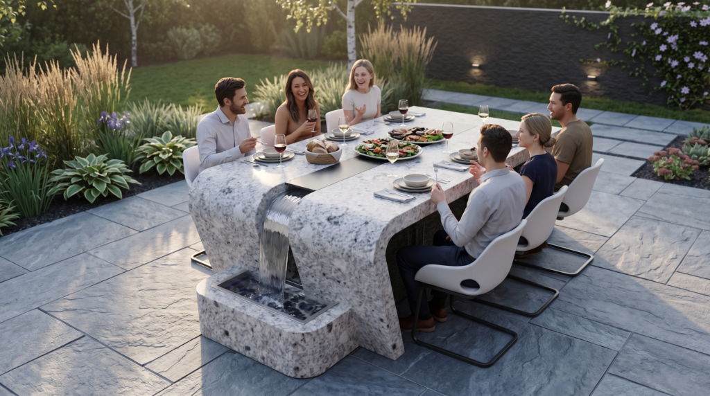 water feature table w garden